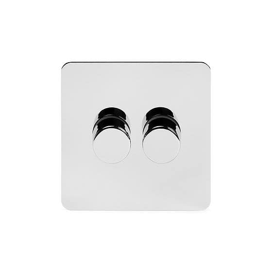 Soho Lighting Polished Chrome Flat Plate 250W 2 Gang 2 Way Trailing Dimmer Screwless