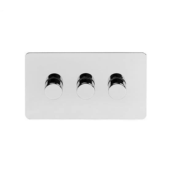 Soho Lighting Polished Chrome Flat Plate 250W 3 Gang 2 Way Trailing Dimmer Screwless