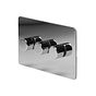 Soho Lighting Polished Chrome Flat Plate 3 Gang Trailing Dimmer Screwless 150W LED (300W Halogen/Incandescent)