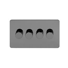 Soho Lighting Black Nickel Flat Plate 250W 4 Gang 2 Way Trailing Dimmer Screwless