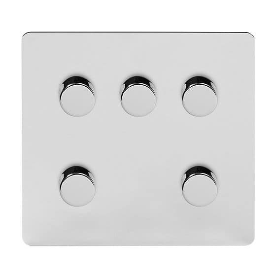 Polished Chrome Flat Plate 5 Gang Dimmer Switch