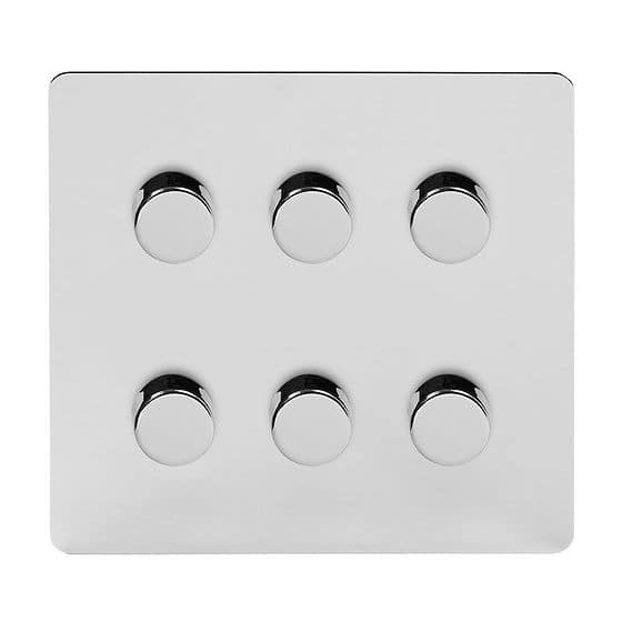 Soho Lighting Polished Chrome Flat Plate 6 Gang 2 -Way Intelligent Dimmer 150W LED (300w Halogen/Incandescent)