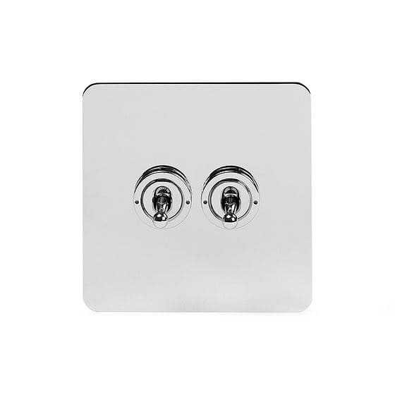 Soho Lighting Polished Chrome Flat Plate 20A 2 Gang 2 Way Toggle Switch Screwless