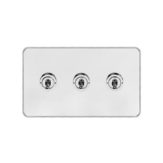 Soho Lighting White & Polished Chrome With Chrome Edge 20A 3 Gang 2 Way Toggle Switch Screwless