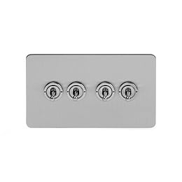 Soho Lighting Brushed Chrome Flat Plate 20A 4 Gang 2 Way Toggle Switch Screwless