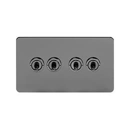 Soho Lighting Black Nickel Flat Plate 20A 4 Gang 2 Way Toggle Switch Screwless