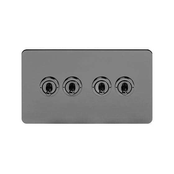 Soho Lighting Black Nickel Flat Plate 20A 4 Gang 2 Way Toggle Switch Screwless