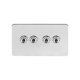 Soho Lighting Polished Chrome Flat Plate 20A 4 Gang 2 Way Toggle Switch Screwless