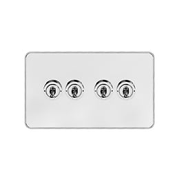 Soho Lighting White & Polished Chrome With Chrome Edge 20A 4 Gang Intermediate Toggle Screwless