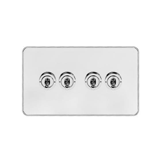 Soho Lighting White & Polished Chrome With Chrome Edge 20A 4 Gang 2 Way Toggle Switch Screwless