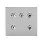 Soho Lighting Brushed Chrome Flat Plate 5 Gang Toggle Light Switch 20A 2 Way Screwless