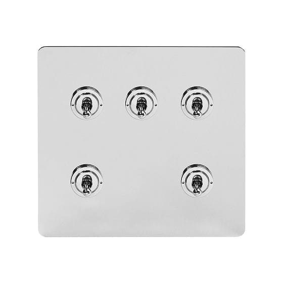 Soho Lighting Polished Chrome Flat Plate 5 Gang Toggle Light Switch 20A 2 Way Screwless