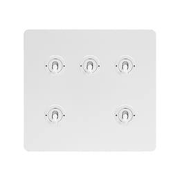 Soho Lighting White Metal Flat Plate 5 Gang Toggle Light Switch 20A 2 Way Screwless