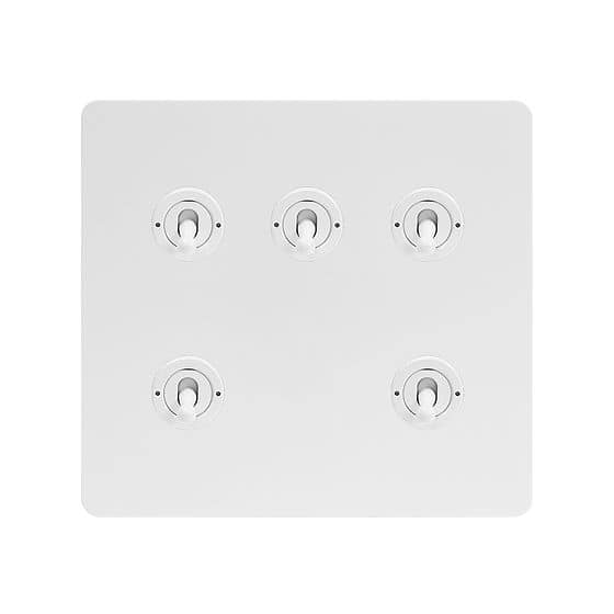 Soho Lighting White Metal Flat Plate 5 Gang Toggle Light Switch 20A 2 Way Screwless