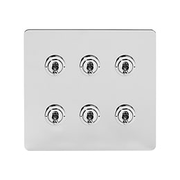 Soho Lighting Polished Chrome Flat Plate 6 Gang Toggle Light Switch 20A 2 Way Screwless