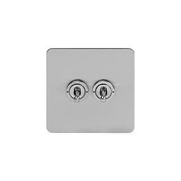 Soho Lighting Brushed Chrome Flat Plate 2 Gang Retractive Toggle Switch Screwless