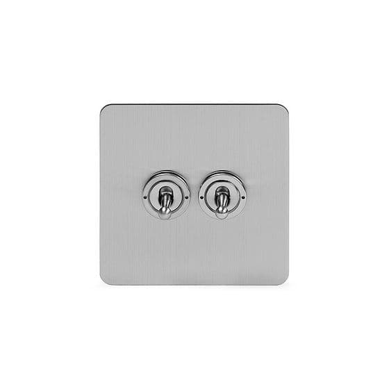 Soho Lighting Brushed Chrome Flat Plate 2 Gang Retractive Toggle Switch Screwless