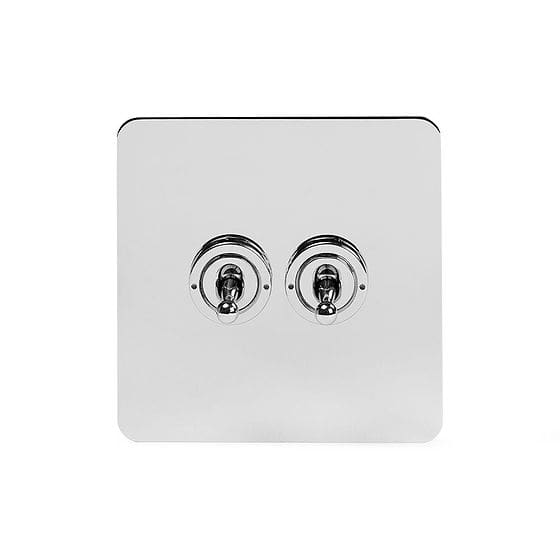 Soho Lighting Polished Chrome Flat Plate 2 Gang Retractive Toggle Switch Screwless