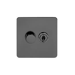 Soho Lighting Black Nickel Flat Plate 2 Gang Dimmer and Toggle Switch Combo (1x150W LED Dimmer 1x20A 2 Way Toggle)