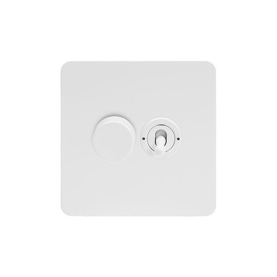 Soho Lighting White Metal Flat Plate 2 Gang Dimmer and Toggle Switch Combo (1x150W LED Dimmer 1x20A 2 Way Toggle)