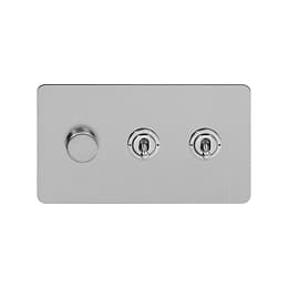 Soho Lighting Brushed Chrome Flat Plate 3 Gang Switch with 1 Dimmer (1x150W LED Dimmer 2x20A 2 Way Toggle)