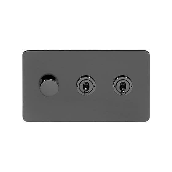 Soho Lighting Black Nickel Flat Plate 3 Gang Switch with 1 Dimmer (1x150W LED Dimmer 2x20A 2 Way Toggle)