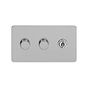 Soho Lighting Brushed Chrome Flat Plate 3 Gang Switch with 2 Dimmers (2x150W LED Dimmer 1x20A 2 Way Toggle)