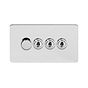 Soho Lighting Polished Chrome Flat Plate 4 Gang Switch with 1 Dimmer (1x150W LED Dimmer 3x20A 2 Way Toggle)