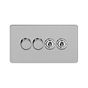 Soho Lighting Brushed Chrome Flat Plate 4 Gang Switch with 2 Dimmers (2x150W LED Dimmer 2x20A 2 Way Toggle)