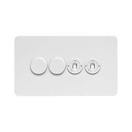 Soho Lighting White Metal Flat Plate 4 Gang Switch with 2 Dimmers (2x150W LED Dimmer 2x20A 2 Way Toggle)