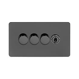 Soho Lighting Black Nickel Flat Plate 4 Gang Switch with 3 Dimmers (3x150W LED Dimmer 1x20A 2 Way Toggle)