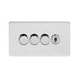 Soho Lighting Polished Chrome Flat Plate 4 Gang Switch with 3 Dimmers (3x150W LED Dimmer 1x20A 2 Way Toggle)