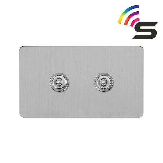 Soho Lighting Brushed Chrome Flat Plate 2 Gang 150W Zigbee Smart Toggle Switch