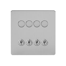 Soho Lighting Flat Plate Brushed Chrome 8 Gang Dimmer & Toggle Combo 4x150W LED Dimmer 4x20A Toggle 
