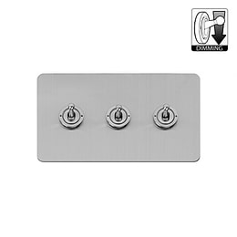 Brushed Chrome 3 Gang Dimming Toggle Switch
