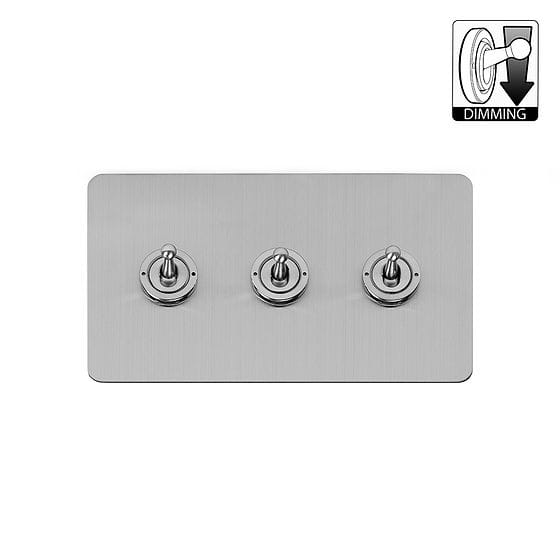 Brushed Chrome 3 Gang Dimming Toggle Switch
