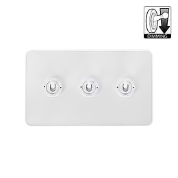 White Metal 3 Gang Dimming Toggle Switch
