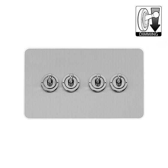 Brushed Chrome 4 Gang Dimming Toggle Switch
