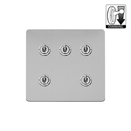 Brushed Chrome 5 Gang Dimming Toggle Switch
