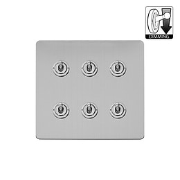 Soho Lighting Flat Plate Brushed Chrome 6 Gang Dimming Toggle Switch