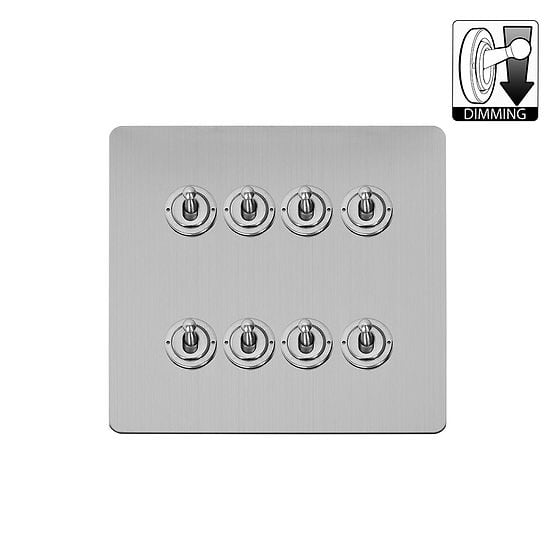 Soho Lighting Flat Plate Brushed Chrome 8 Gang Dimming Toggle Switch