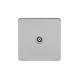 Soho Lighting Brushed Chrome Flat Plate 1 Gang TV Socket Wht Ins Screwless