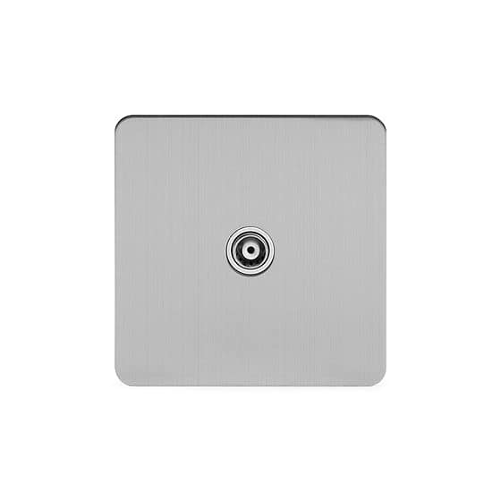 Soho Lighting Brushed Chrome Flat Plate 1 Gang TV Socket Wht Ins Screwless