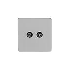 Soho Lighting Brushed Chrome Flat Plate TV+ Satellite Socket Blk Ins Screwless