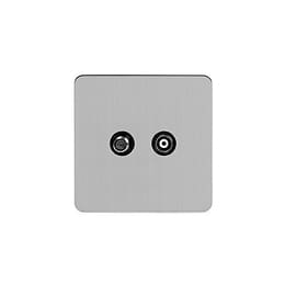 Soho Lighting Brushed Chrome Flat Plate TV+ Satellite Socket Blk Ins Screwless