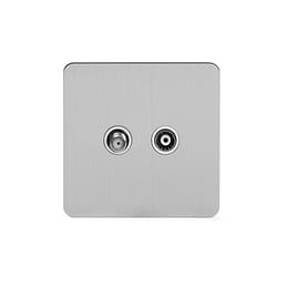 Soho Lighting Brushed Chrome Flat Plate TV+ Satellite Socket Wht Ins Screwless