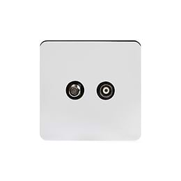 Soho Lighting Polished Chrome Flat Plate TV+ Satellite Socket Blk Ins Screwless