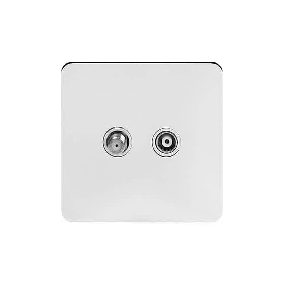 Soho Lighting Polished Chrome Flat Plate TV+ Satellite Socket Wht Ins Screwless