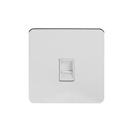 Soho Lighting Polished Chrome Flat Plate 1 Gang Data Socket RJ45 Cat5 Wht Ins Screwless