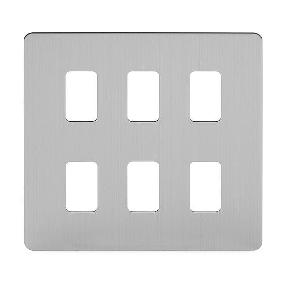 Soho Lighting Brushed Chrome Flat Plate 6 Gang Grid Plate Screwless